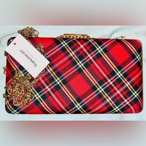 NWT Francesca's Collections Red Plaid holiday Christmas Clutch Bag purse